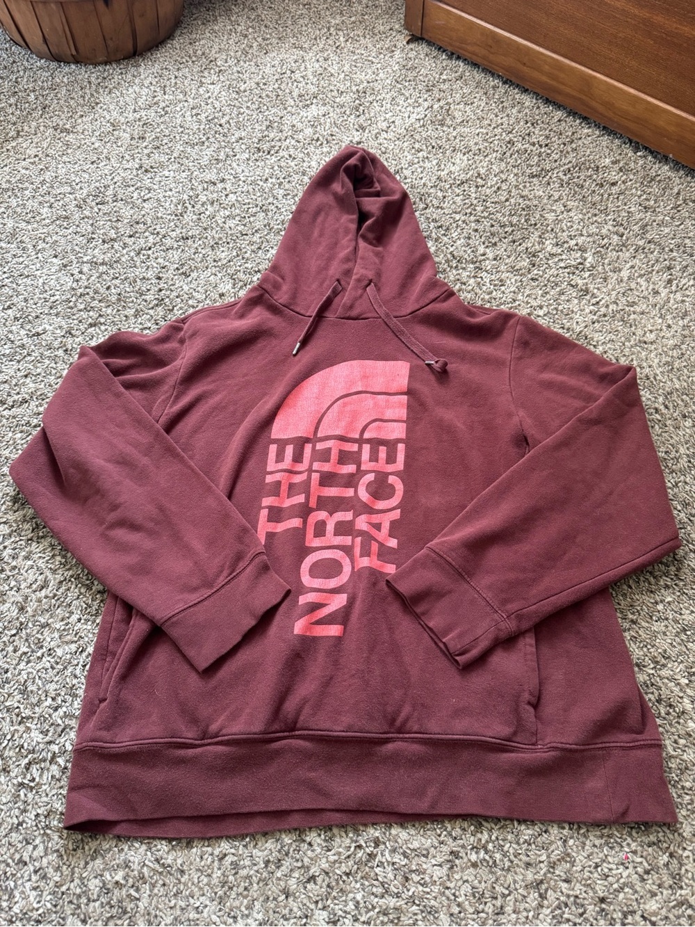 The North Face Maroon Hoodie with red Logo